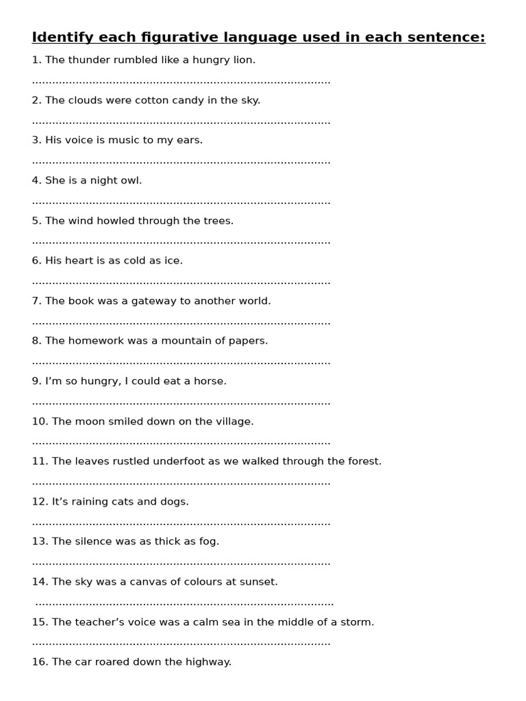 Identifying Figurative Language Examples | PDF