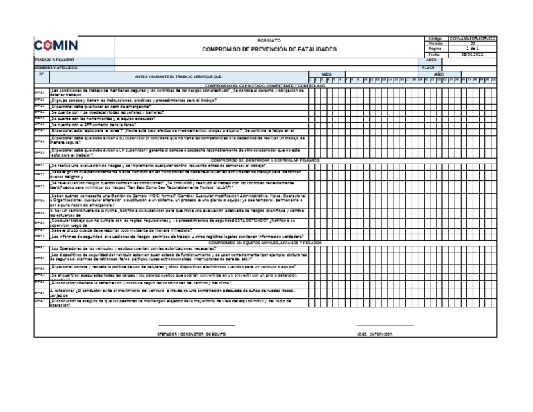 Ril-Cmop-Hse-For-0004 Checklist Fatalidades Conductores | PDF