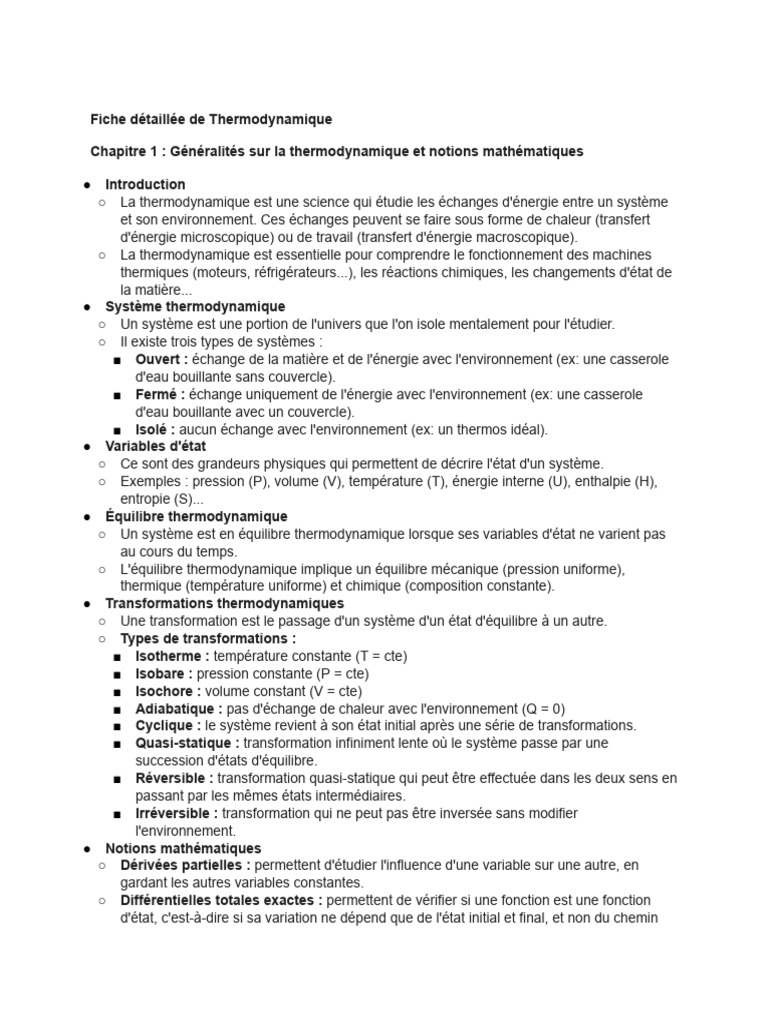 Fiche de Révision en Thermodynamique | PDF | Chaleur | Thermodynamique
