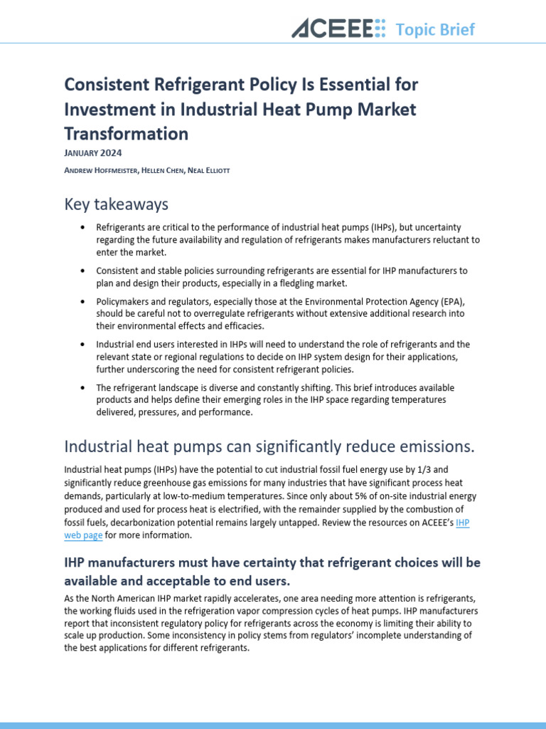 Consistent Refrigerant Policy is Essential for Investment in Industrial ...