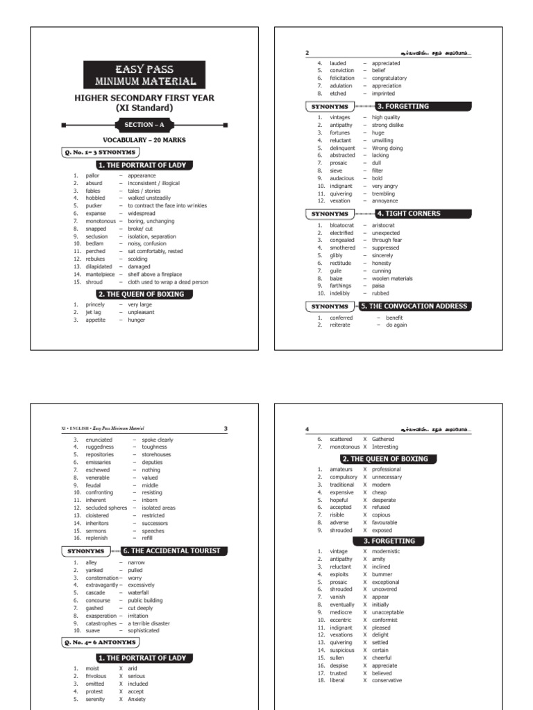 11 English 1 Marks | PDF | Fear