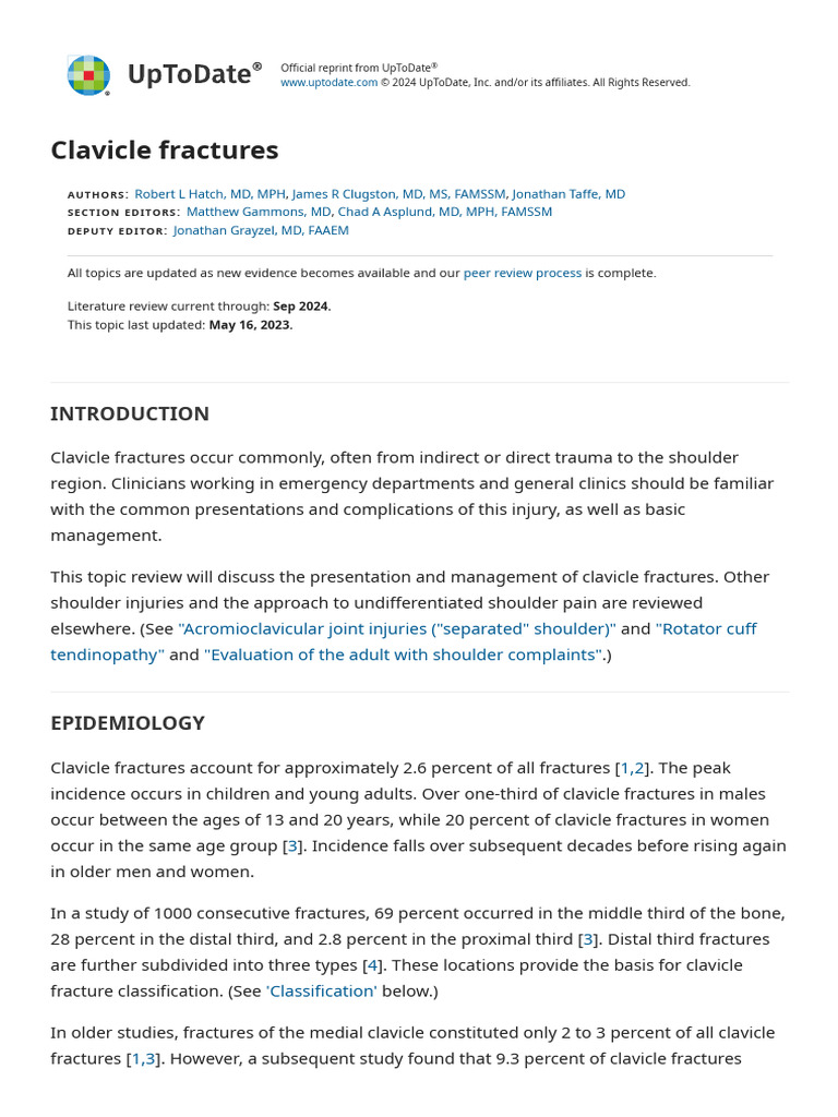 Clavicle Fractures - UpToDate | PDF | Clinical Medicine ...