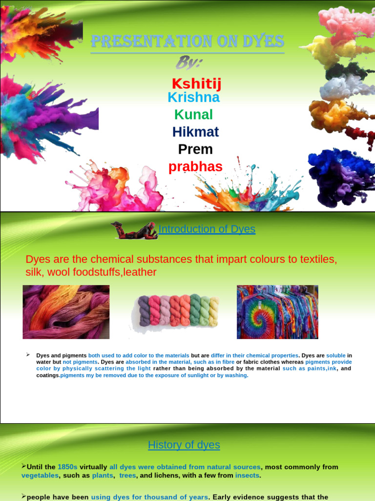 Dyes Presentation 1 Pdf Dye Dyeing