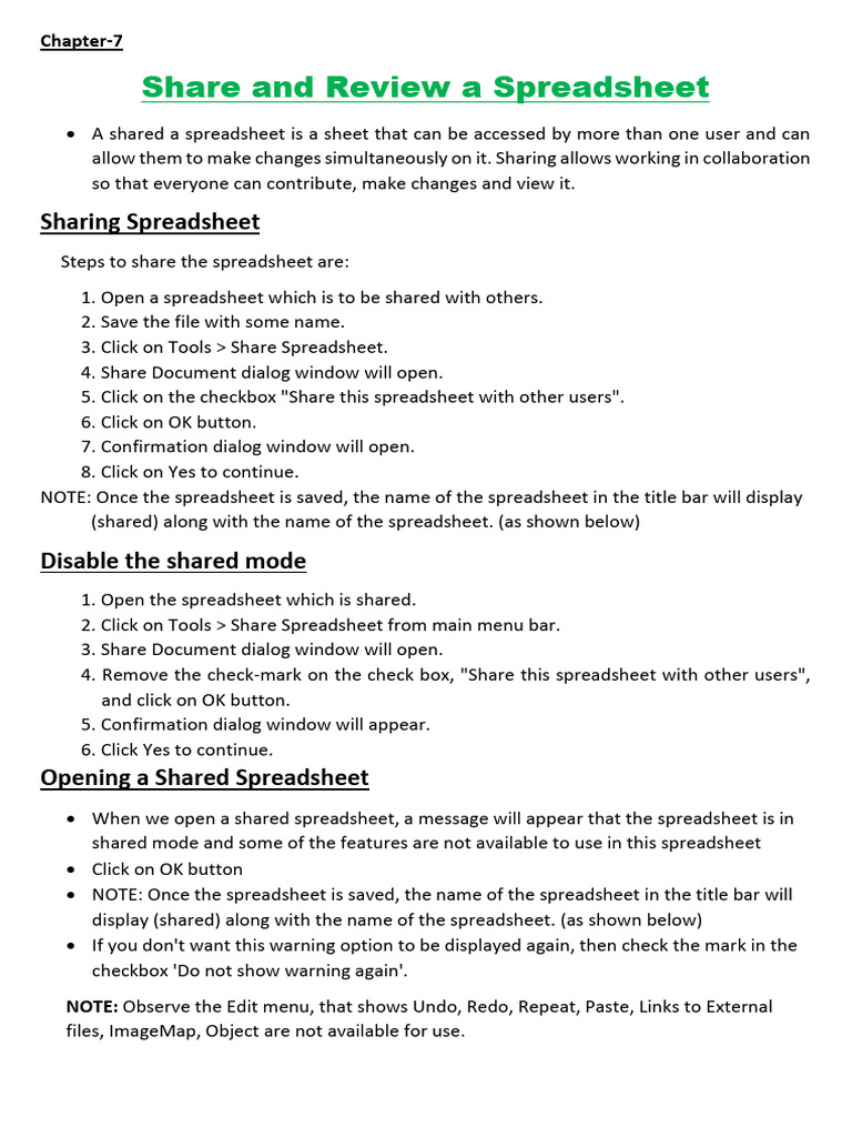 Sharing and Managing Spreadsheets | PDF | Spreadsheet | Computing