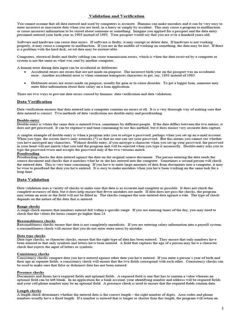 Data Verification and Validation Techniques | PDF | Computing ...