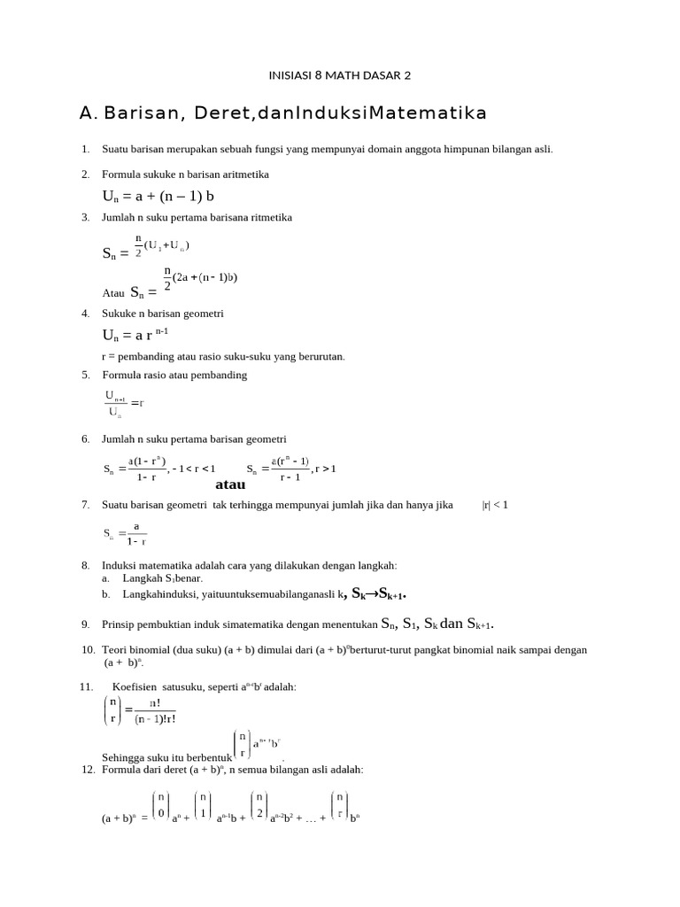 Dasar Barisan, Deret, dan Peluang Matematika | PDF