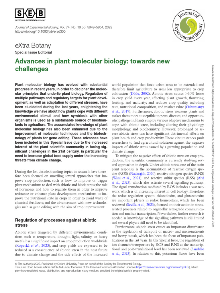Advances in Plant Molecular Biol | PDF | Plant Hormone | Biology