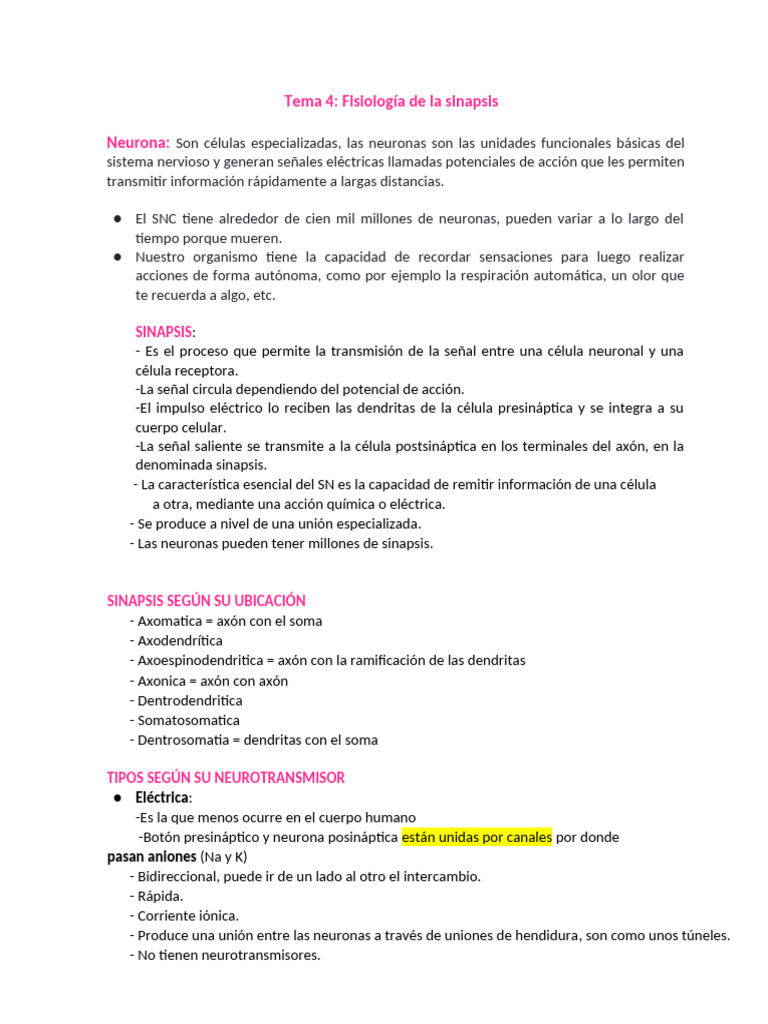 Fisiologia de La Sinapsis | PDF | Sinapsis | Neurona