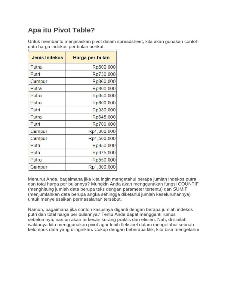 Panduan Membuat Pivot Table Sederhana | PDF