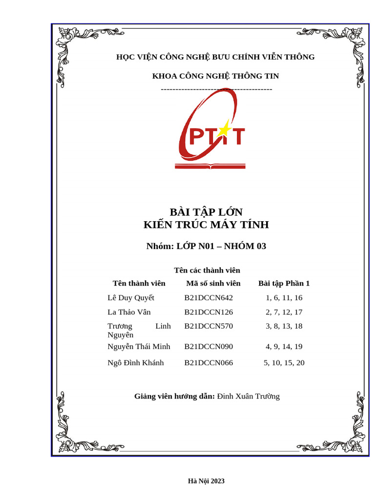 Bài tập lớn - KTMT - Lớp N01 - Nhóm 02 1 | PDF