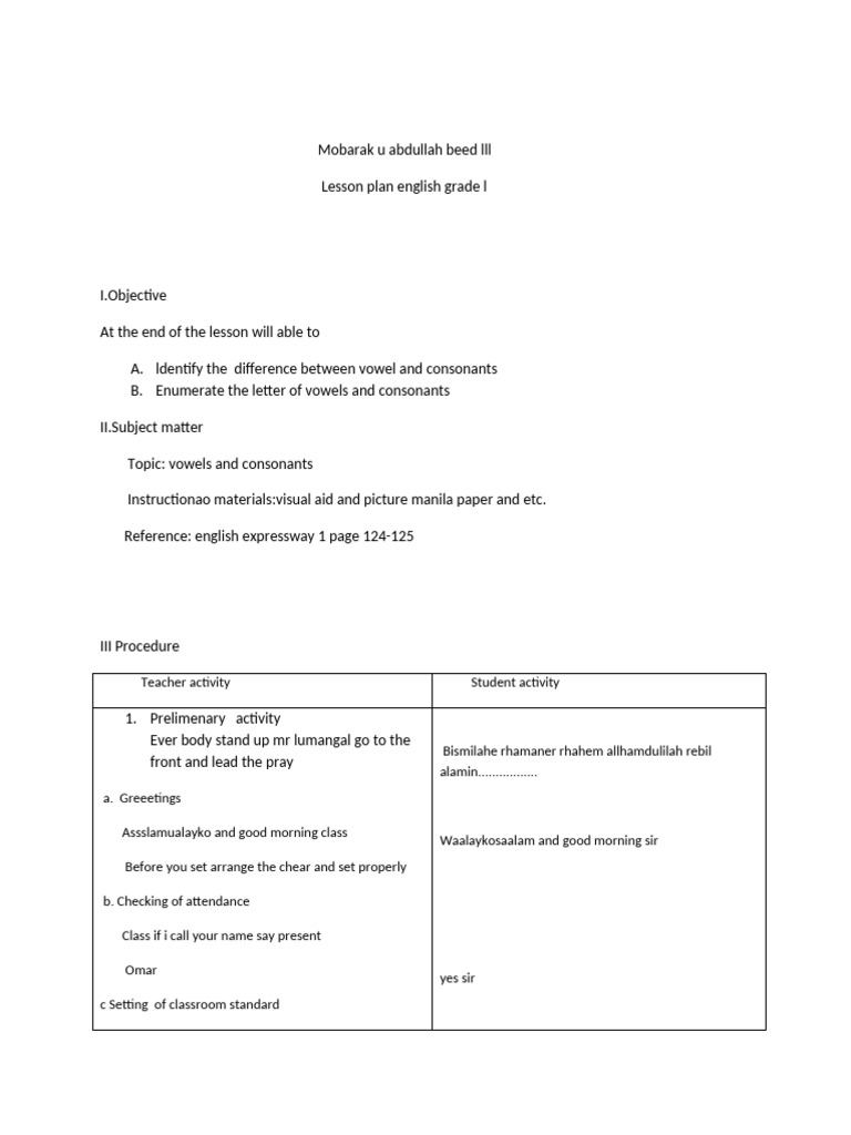 Lesson plan eng-WPS Office | PDF | Lesson Plan | Consonant