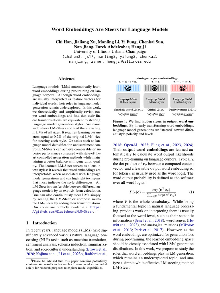 Word Embeddings Are Steers For Language Models | PDF