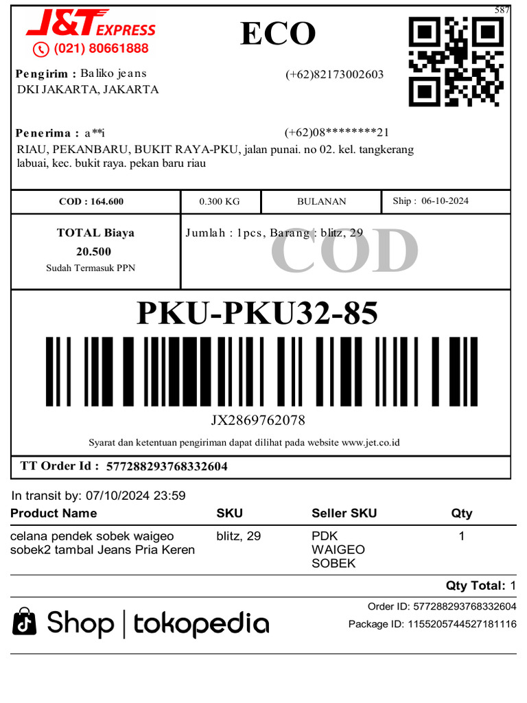 Pengiriman COD Celana Pendek Sobek | PDF