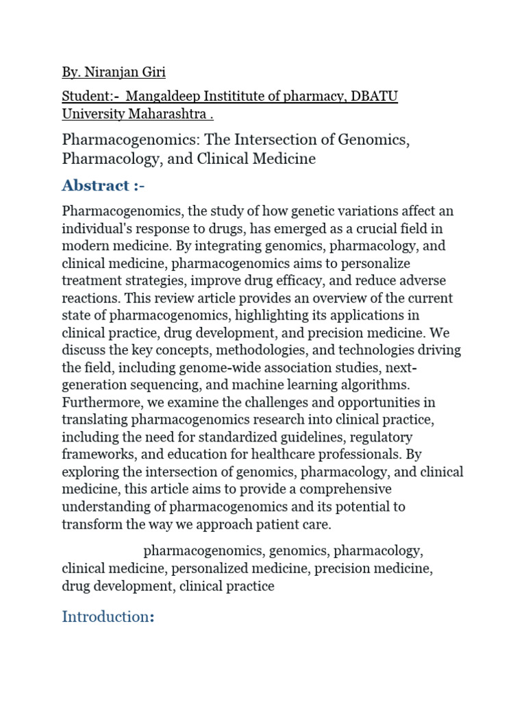 Pharmacogenomics in Personalized Medicine | PDF | Pharmacogenomics ...