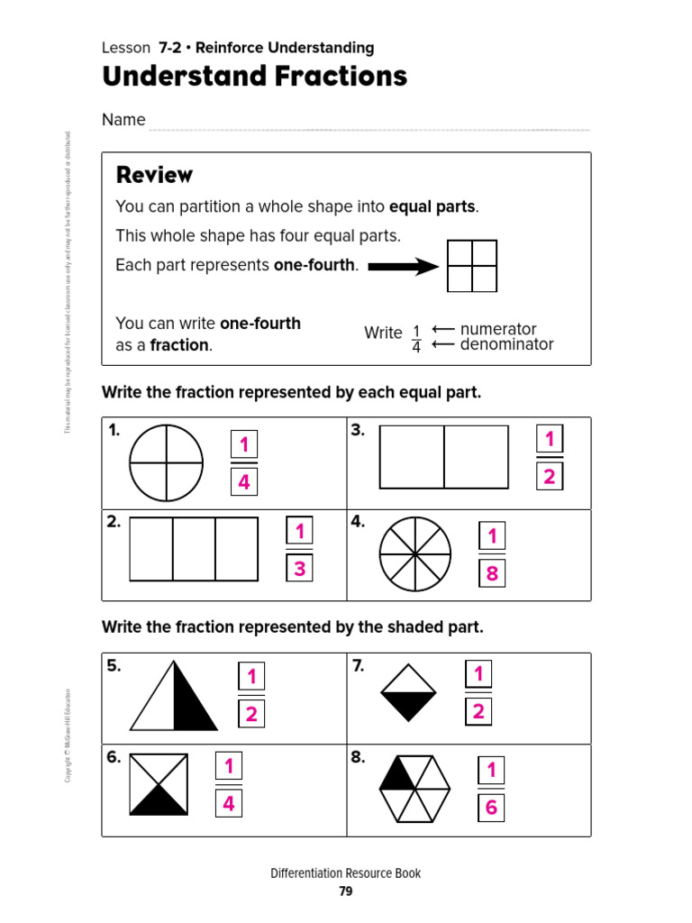 3-07-02 Reinforce Understanding Answers - Understand Fractions | PDF ...