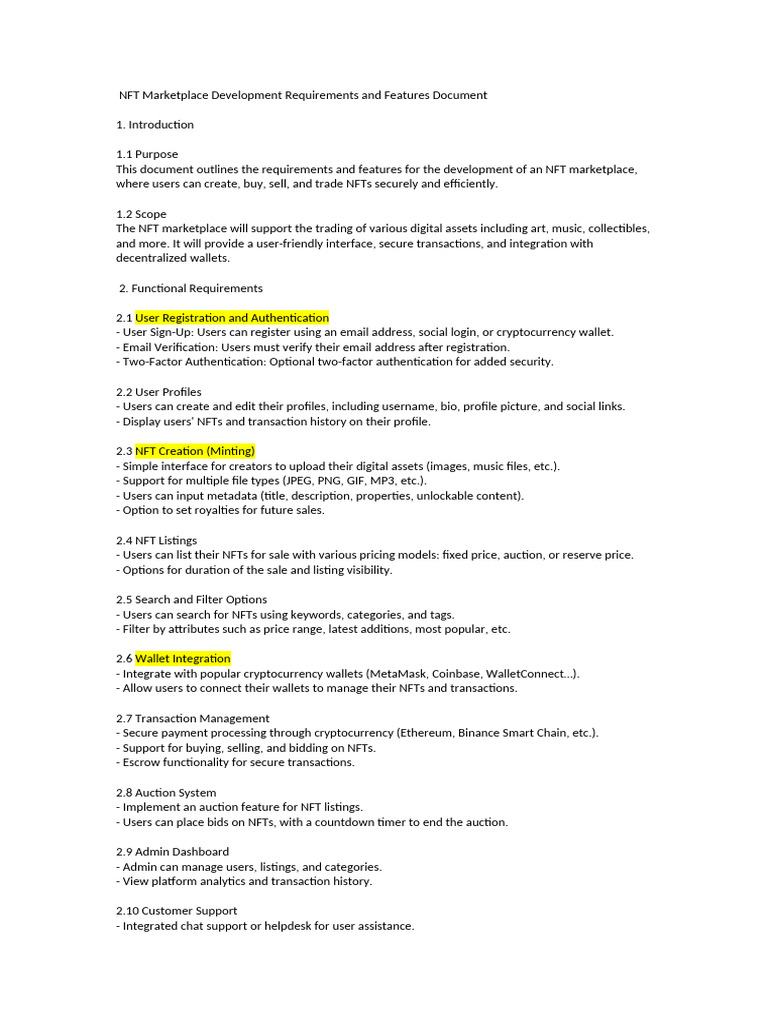 NFT Marketplace Development Features Guide | PDF | Computing ...