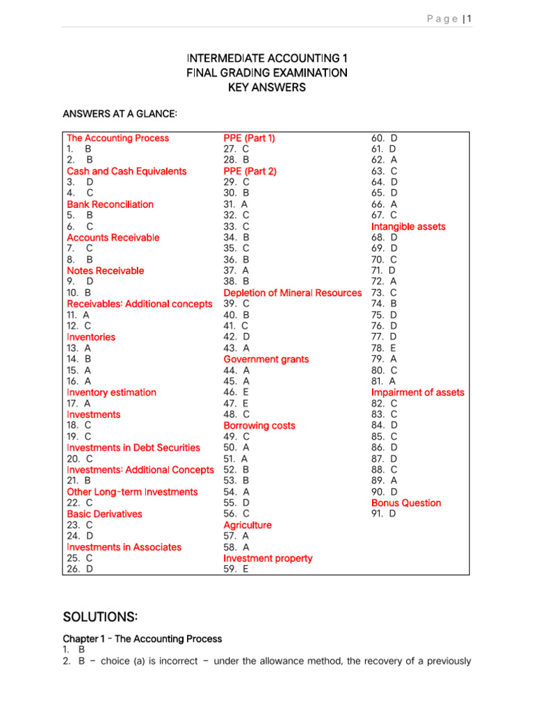 Intermediate Accounting 1 Exam Key Answers | PDF | Depreciation | Expense