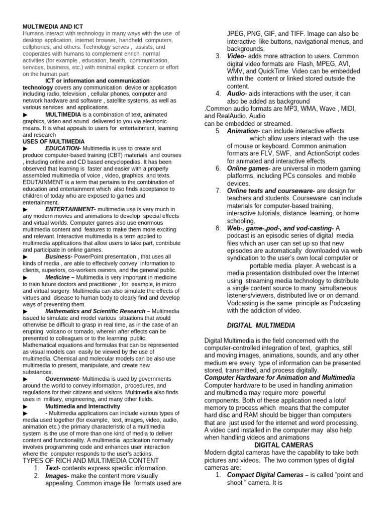 MULTIMEDIA AND ICT | PDF | Multimedia | Camera