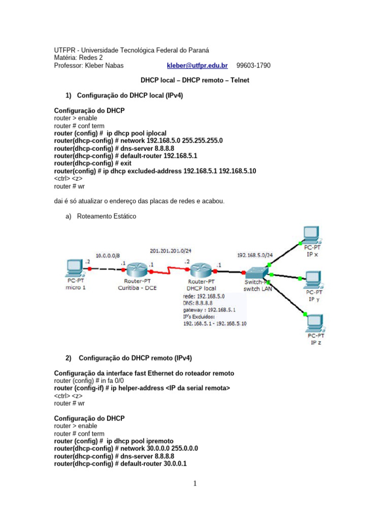aula-dhcp local -dhcp remoto - telnet | PDF