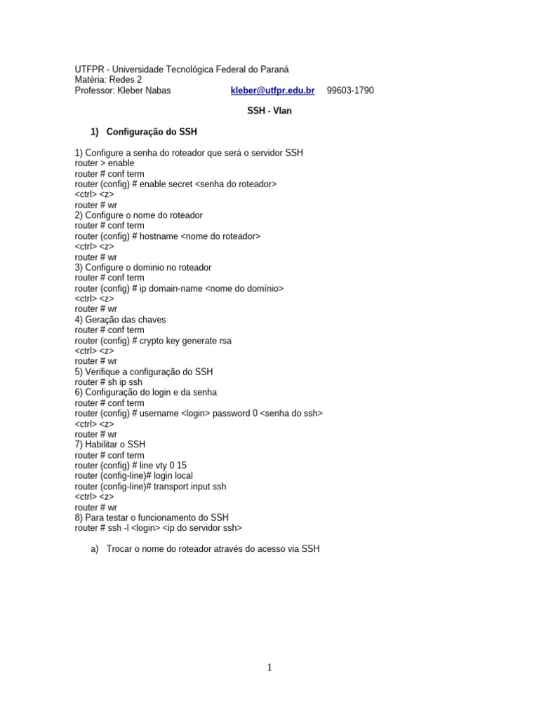 SSH and VLAN Configuration Guide | PDF | Internet Protocols ...