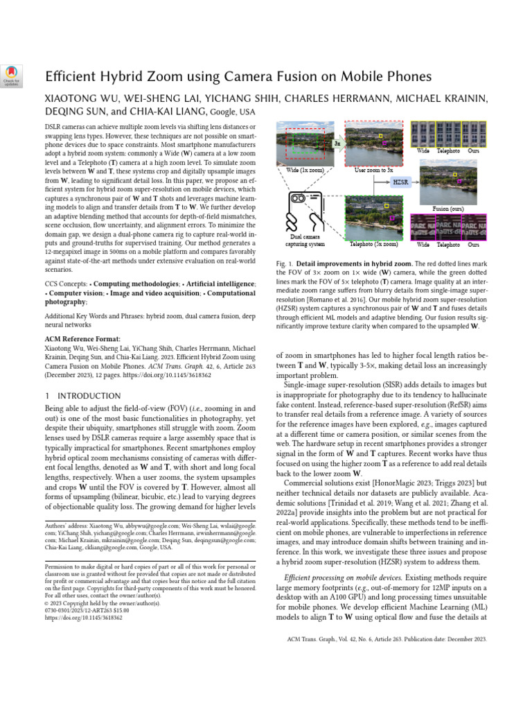 Efficient Hybrid Zoom for Mobile Cameras | PDF | Zoom Lens | Camera