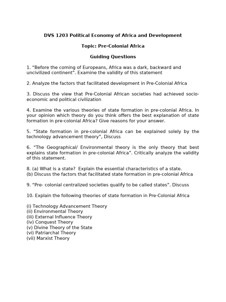 Pre-Colonial Africa: State Formation Theories | PDF