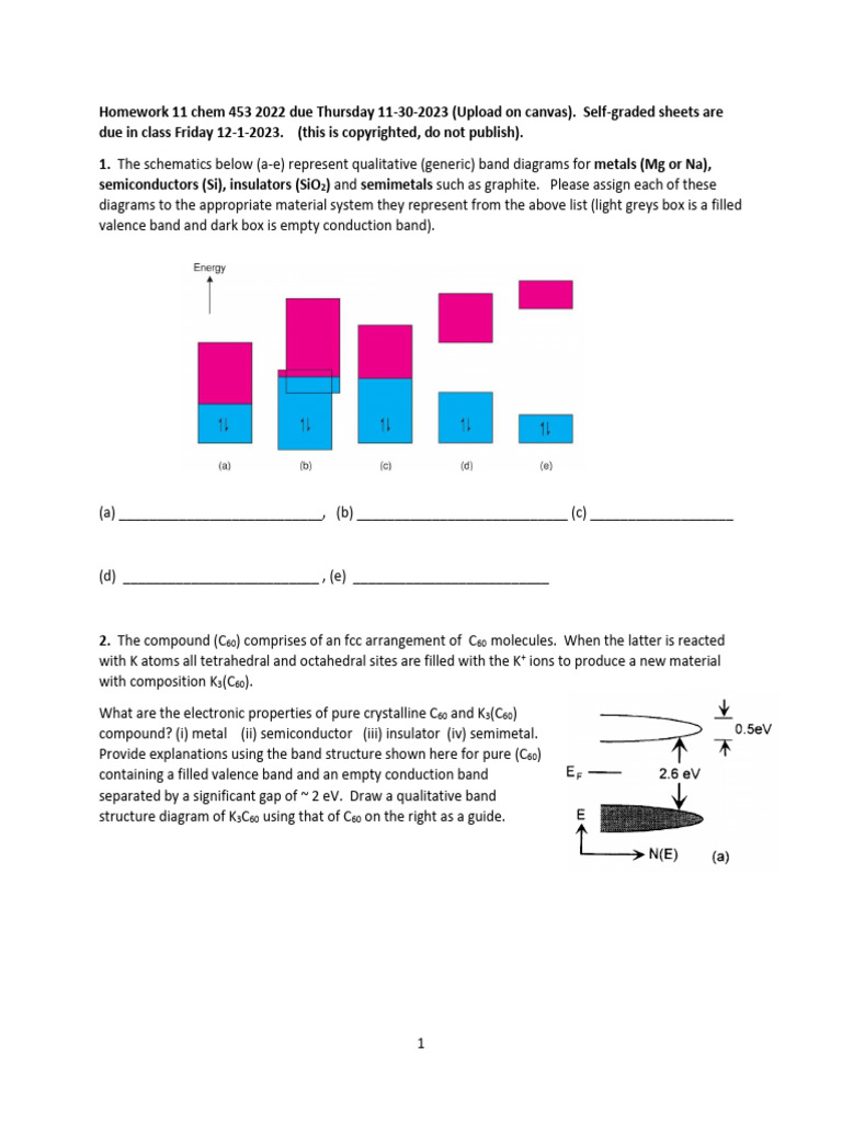 Homework 11 Chem 453 2023 | PDF | Valence And Conduction Bands ...