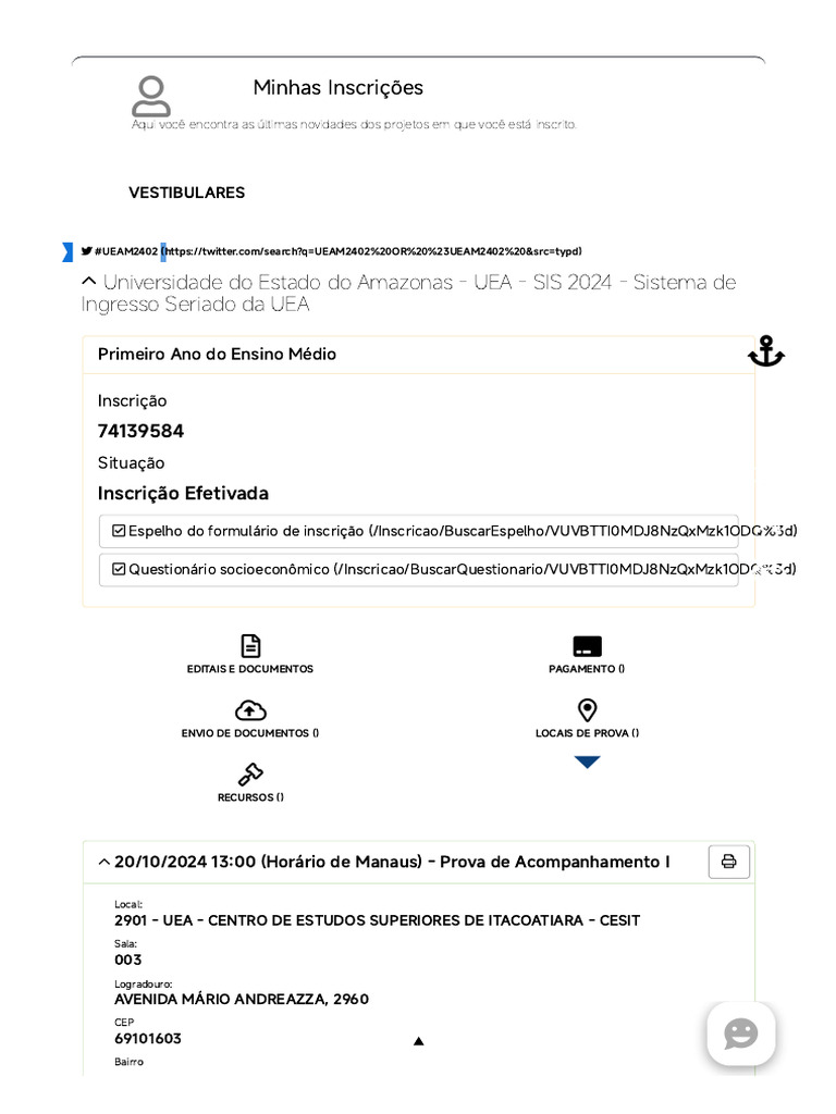 Inscrição UEA SIS 2024: Detalhes e Provas | PDF | Brasil