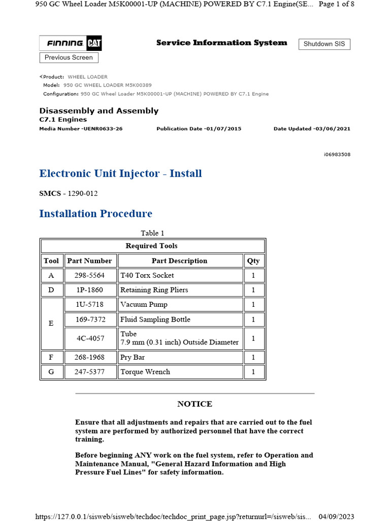 C7.1 Injector Installation Guide | PDF | Fuel Injection | Valve