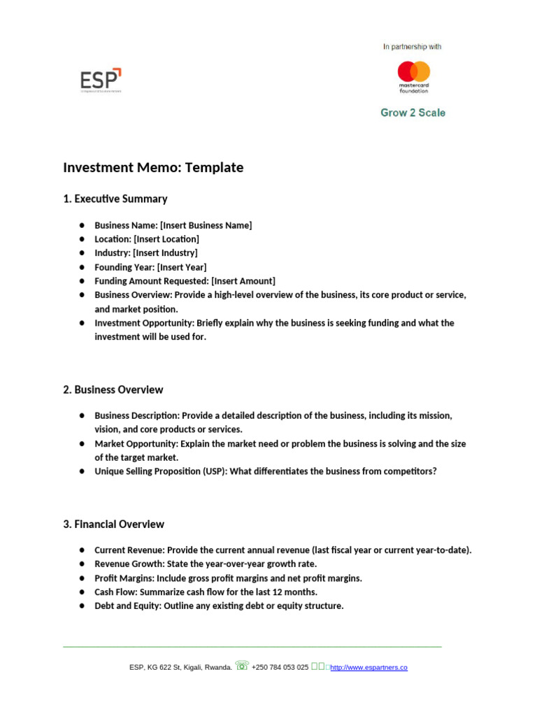Investment Memo Template Guide | PDF | Sales | Return On Investment