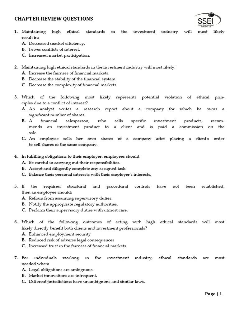 CHAPTER REVIEW QUESTIONS - Ethics Class No 1 To 3 | PDF | Conflict Of ...