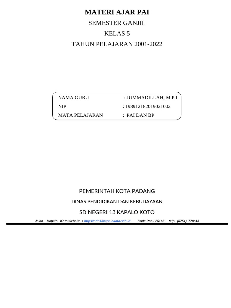Materi PAI Kelas 5 Semester 1 | PDF