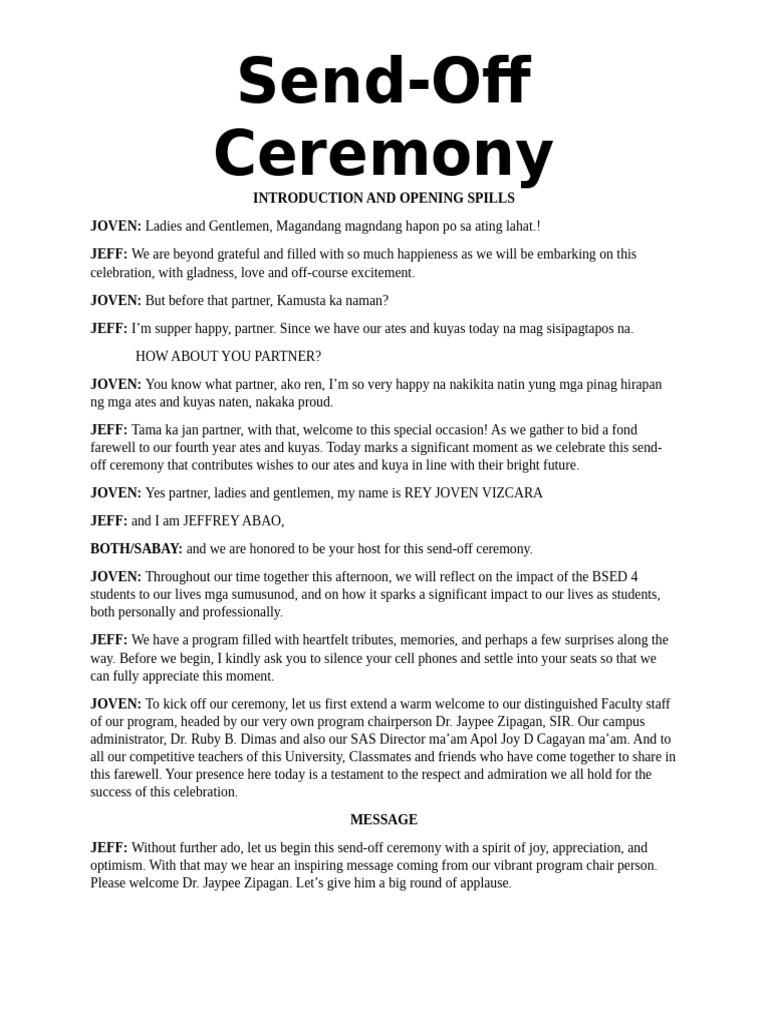 Send-Off Ceremony Script | PDF