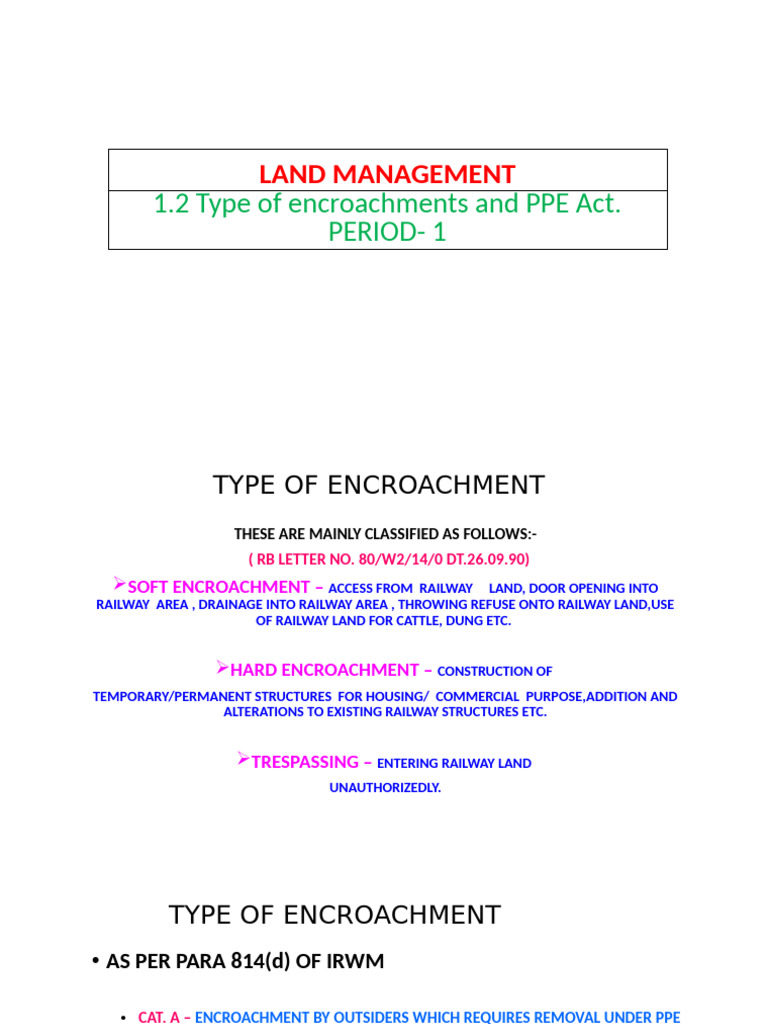 Types of Railway Land Encroachments | PDF | Eviction | Appeal