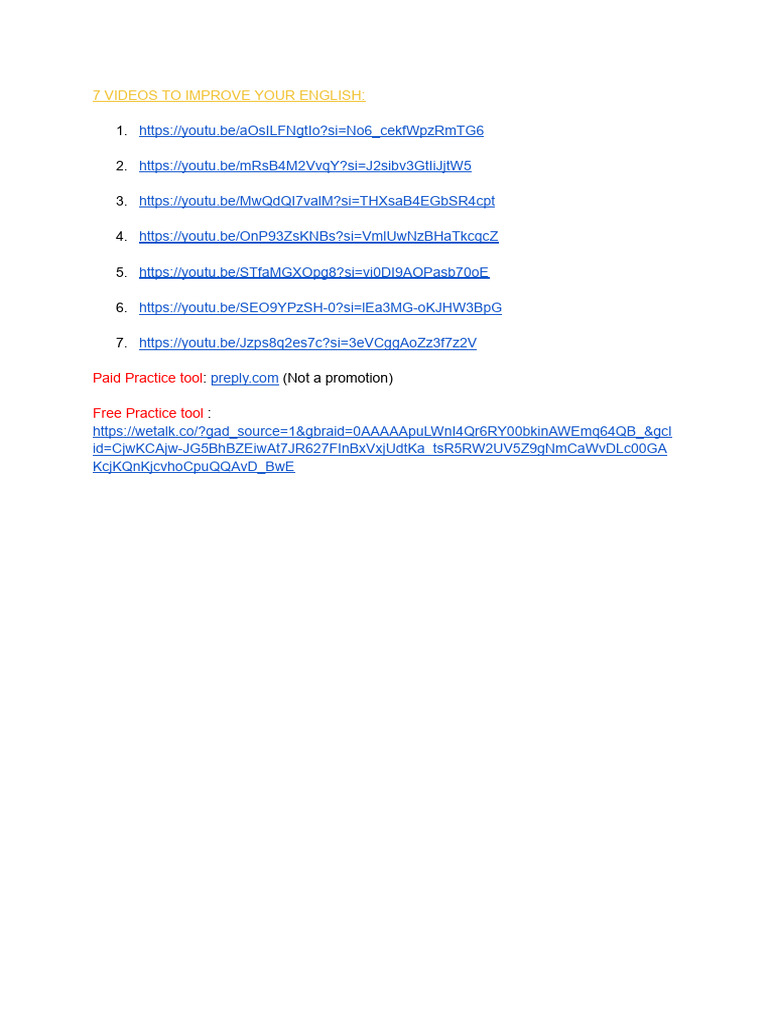 Spoken English - 7 Videos - 2 Practice Tools | PDF