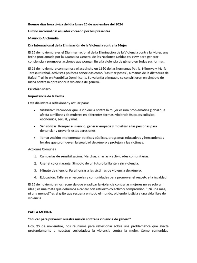 Buenos Días Hora Civica Del Dia Lunes 25 de Noviembre Del 2024 | PDF ...