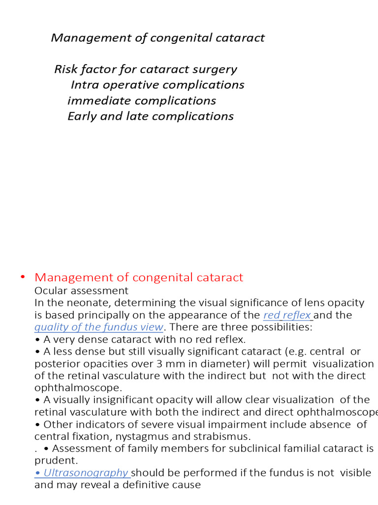 Management of Congenital Cataract Risks | PDF | Cataract | Human Eye