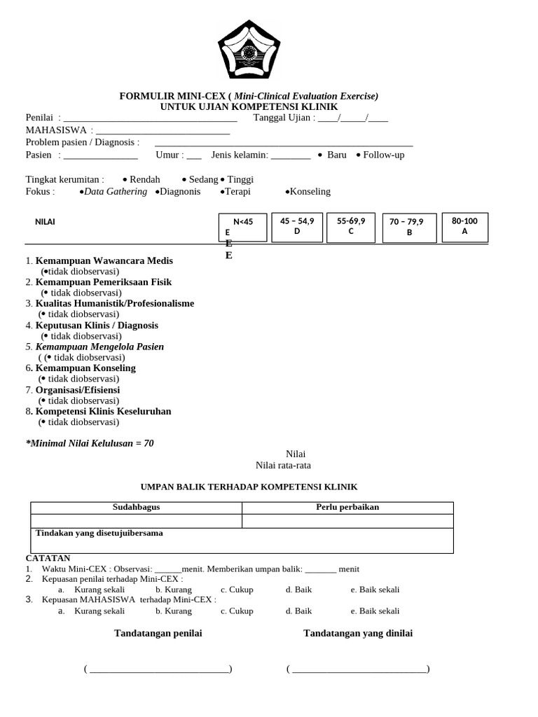 Formulir Evaluasi Mini-CEX Klinik | PDF