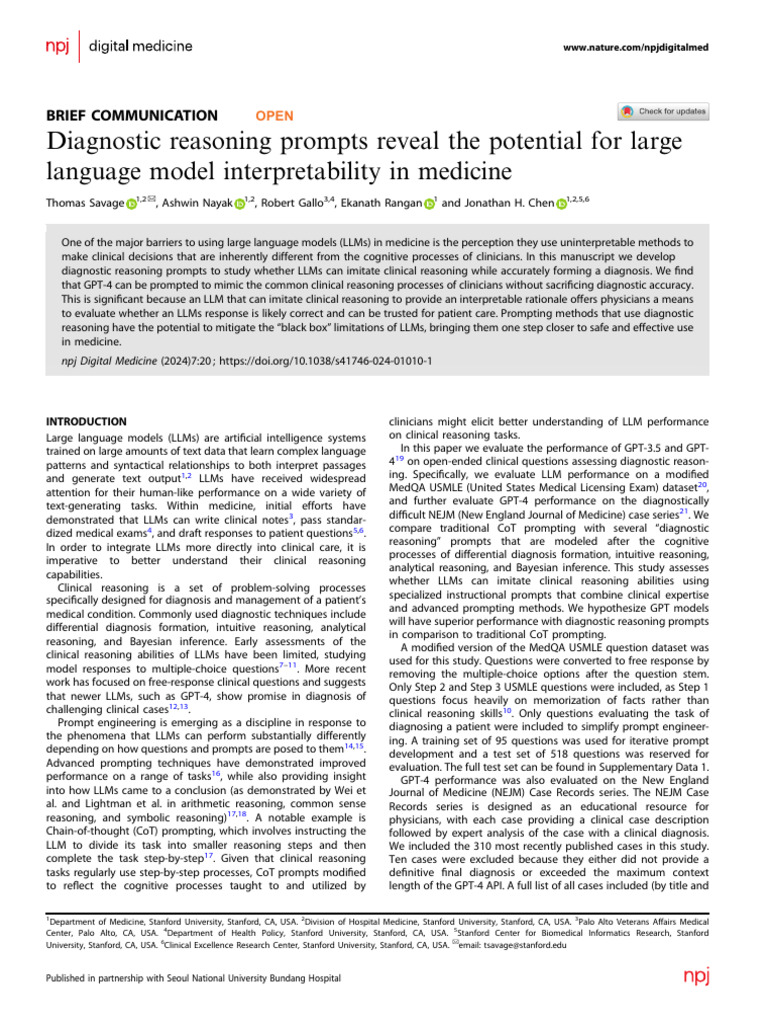 Diagnostic Reasoning Prompts Reveal The Potential For Large | PDF ...
