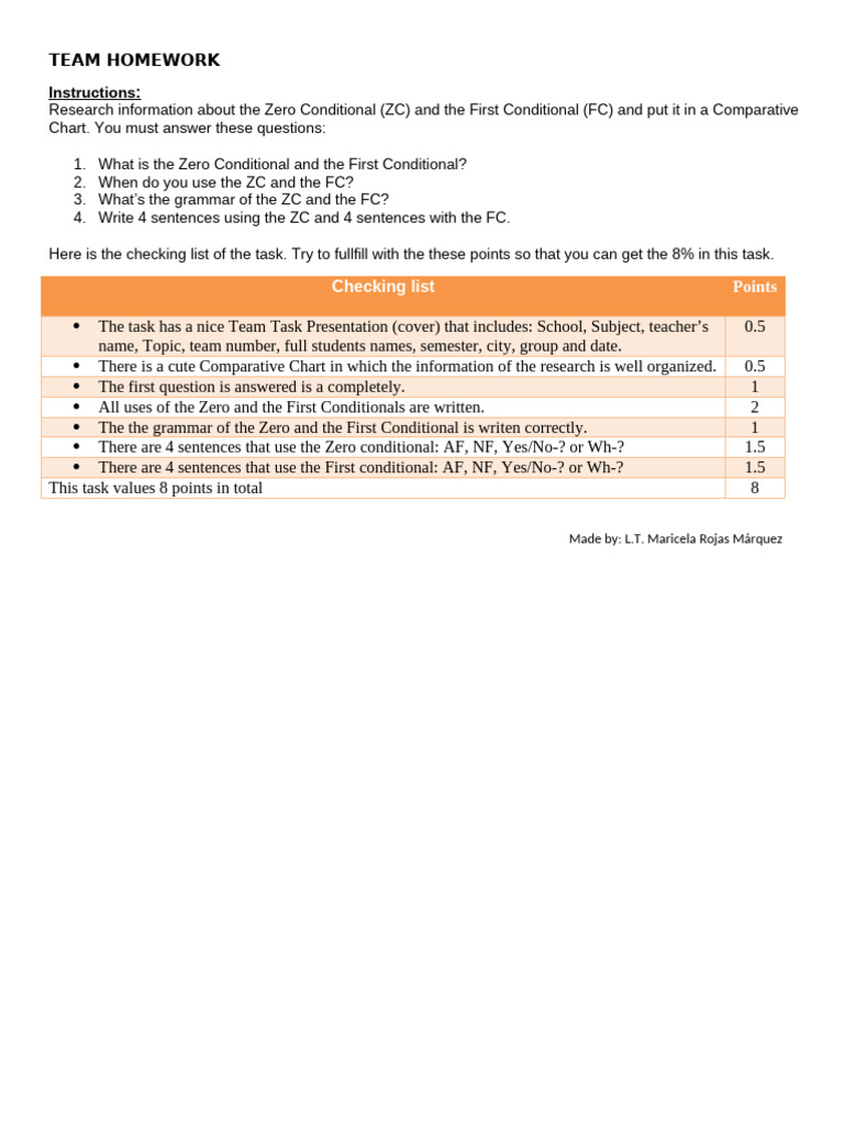 Zero and First Conditional Comparative Chart | PDF