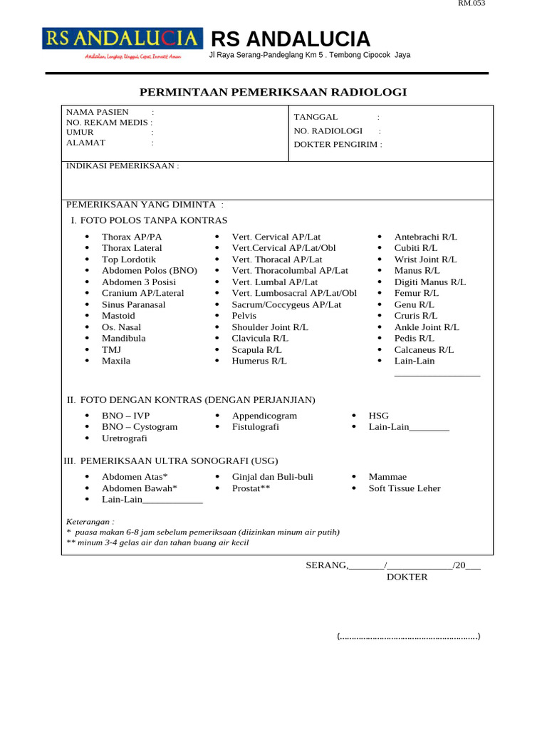 Permintaan Pemeriksaan Radiologi RM 053 | PDF