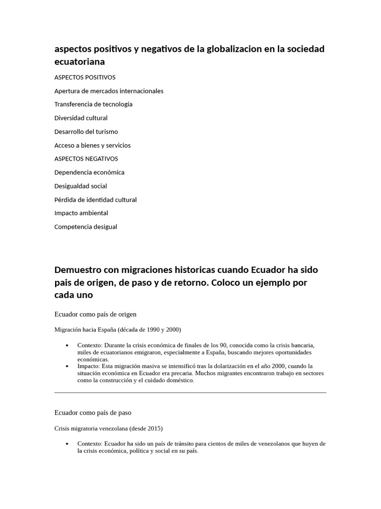 Impacto de la Globalización en Ecuador | PDF | Ecuador | Migración humana