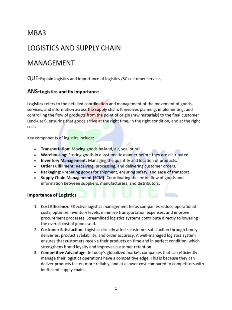Logistics and Suppy Chain Management Mba3 | PDF | Logistics | Transport