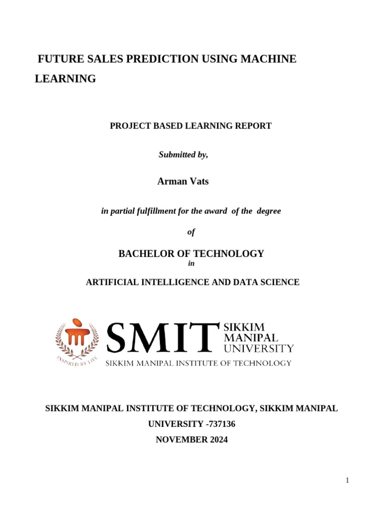Future Sales Prediction Report | PDF | Forecasting | Machine Learning