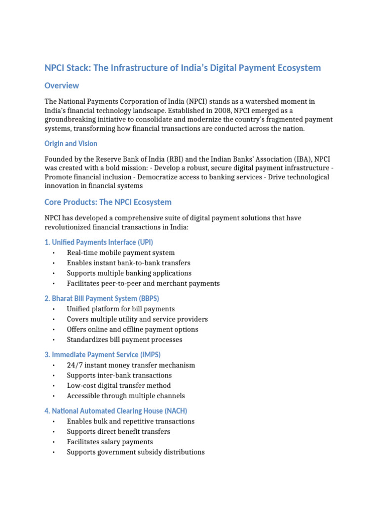 NPCI: Transforming India's Payment Landscape | PDF | Service Industries ...