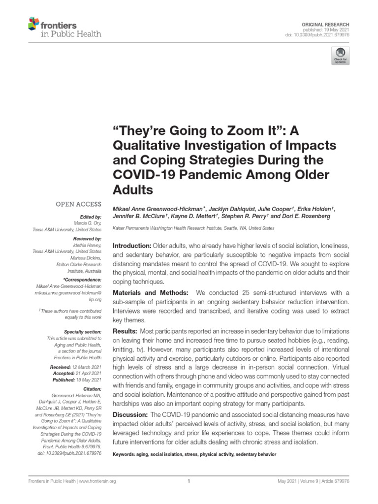COVID-19 Impact on Older Adults' Health | PDF | Stress (Biology ...
