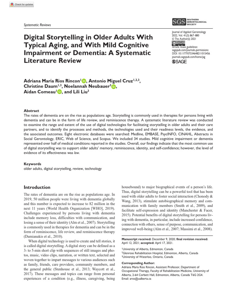 Digital Storytelling in Older Adults With Typical Aging, and With Mild ...