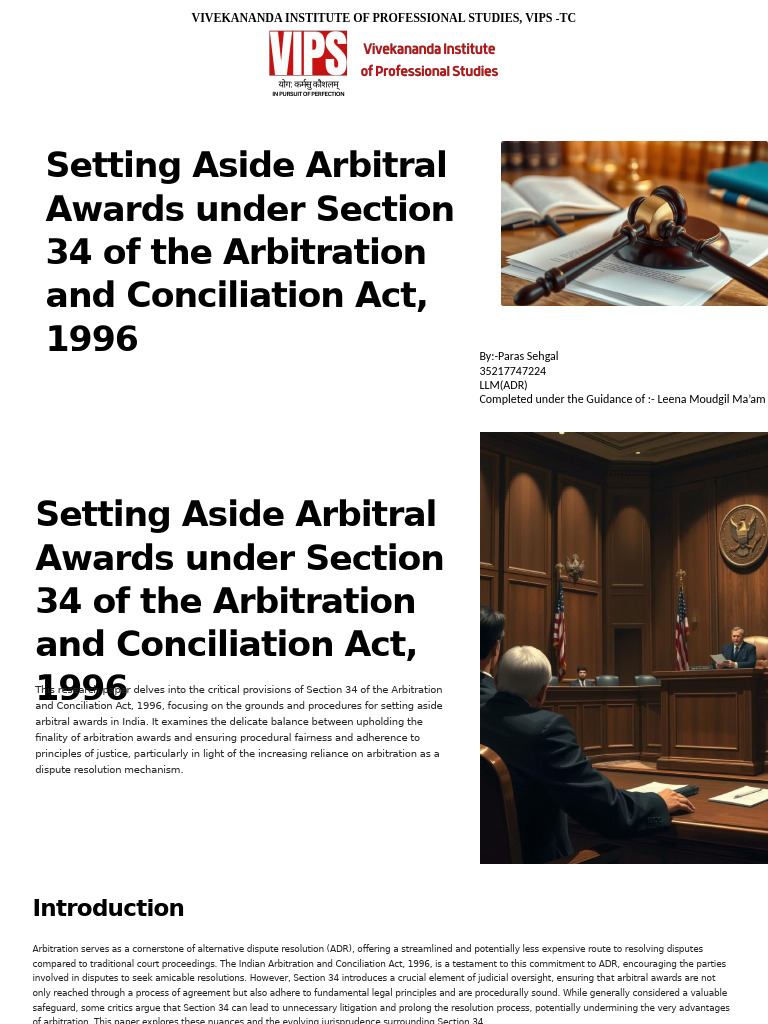 Setting Aside Arbitral Awards in India | PDF | Arbitration ...