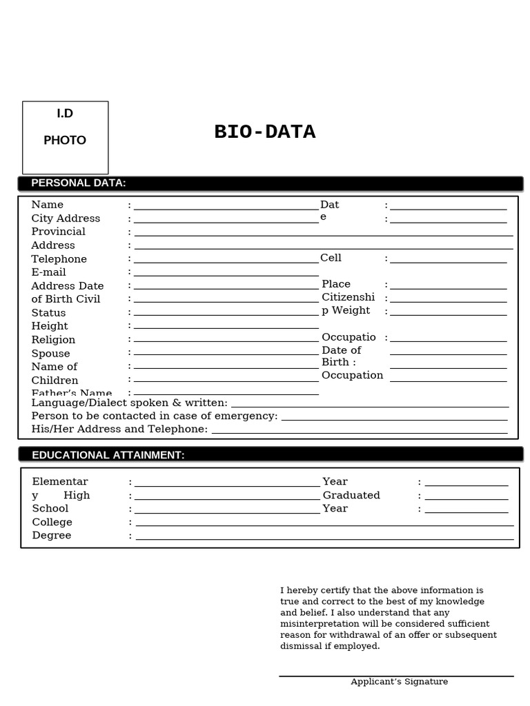 Biodata Form Template PDF Download | PDF