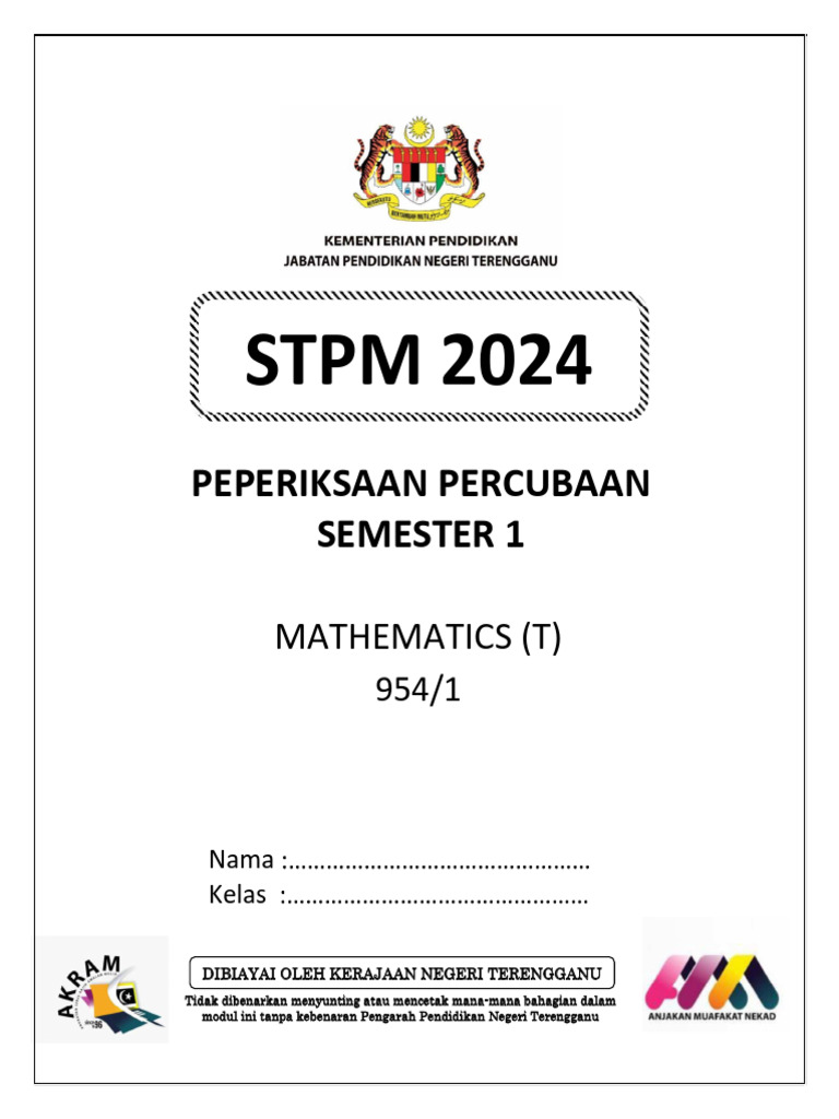 STPM 2024 Mathematics Trial Exam Paper | PDF | Equations | Determinant
